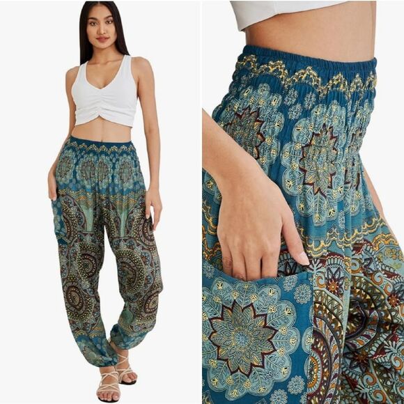 Joob Joob Turquoise Gold Mandala Print Pull On Hippie Harem Pants Size L / XL - Picture 3 of 13